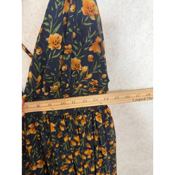 Lulus Full of Joy Maxi Dress Women Size M Navy Blue Floral Chiffon Formal Party - Picture 7 of 8